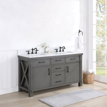 Vinnova Viella 60" Double Sink Bath Vanity In Rust Grey Finish With White Composite Countertop