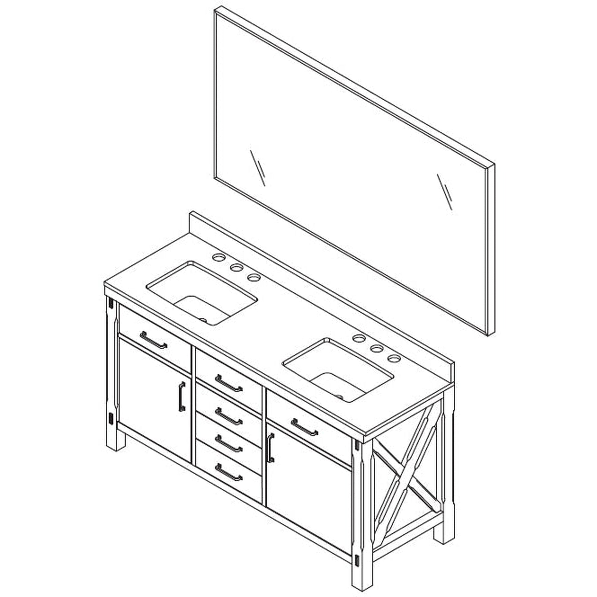 Vinnova Viella 60" Double Sink Bath Vanity In Rust Grey Finish With White Composite Countertop