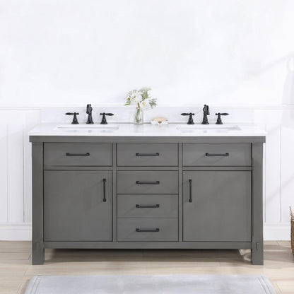 Vinnova Viella 60" Double Sink Bath Vanity In Rust Grey Finish With White Composite Countertop