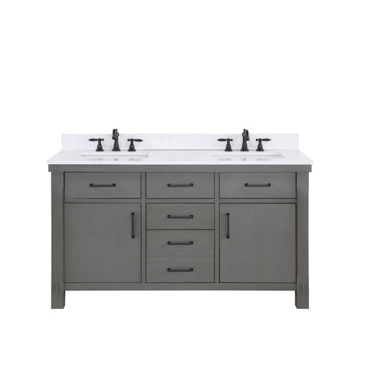 Vinnova Viella 60" Double Sink Bath Vanity In Rust Grey Finish With White Composite Countertop