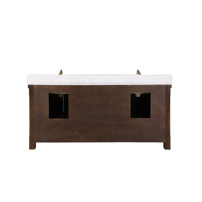 Vinnova Viella 72" Double Sink Bath Vanity In Deep Walnut Finish With White Composite Countertop