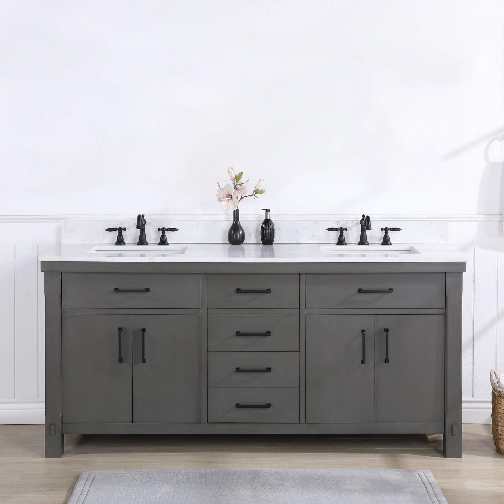 Vinnova Viella 72" Double Sink Bath Vanity In Rust Grey Finish With White Composite Countertop