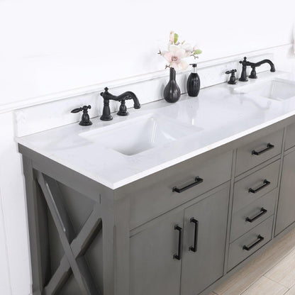 Vinnova Viella 72" Double Sink Bath Vanity In Rust Grey Finish With White Composite Countertop
