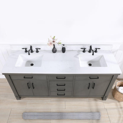 Vinnova Viella 72" Double Sink Bath Vanity In Rust Grey Finish With White Composite Countertop