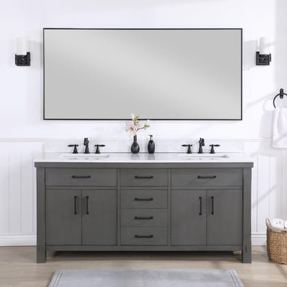 Vinnova Viella 72" Double Sink Bath Vanity In Rust Grey Finish With White Composite Countertop And Mirror