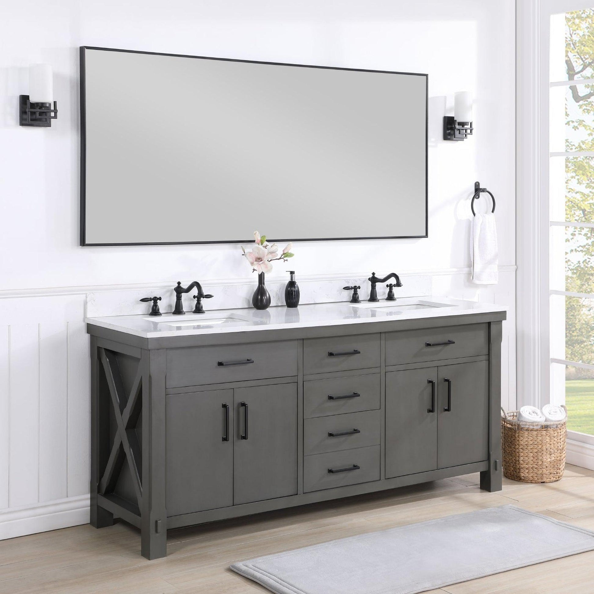 Subtle 72 Double Sink Wall Mounted Modern Vanity