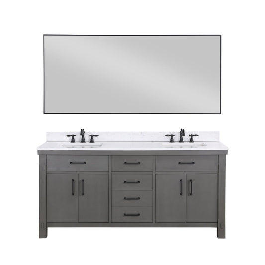 Vinnova Viella 72" Double Sink Bath Vanity In Rust Grey Finish With White Composite Countertop And Mirror