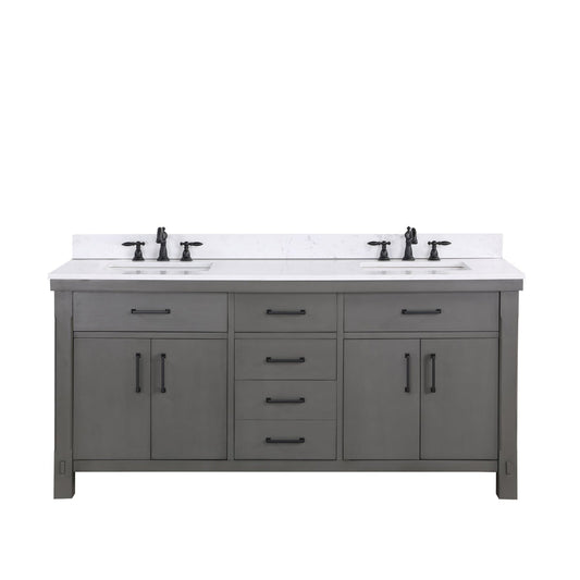 Vinnova Viella 72" Double Sink Bath Vanity In Rust Grey Finish With White Composite Countertop