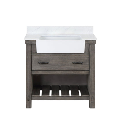 Vinnova Villareal 36" Single Bath Vanity In Classical Grey With Composite Stone Top In White Finish And White Farmhouse Basin