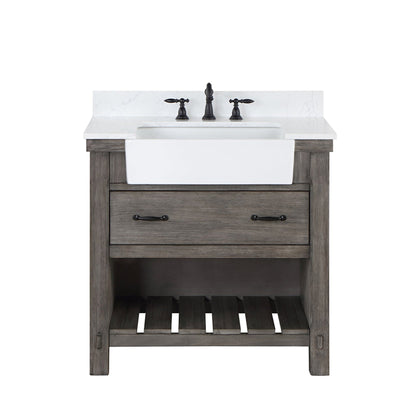 Vinnova Villareal 36" Single Bath Vanity In Classical Grey With Composite Stone Top In White Finish And White Farmhouse Basin
