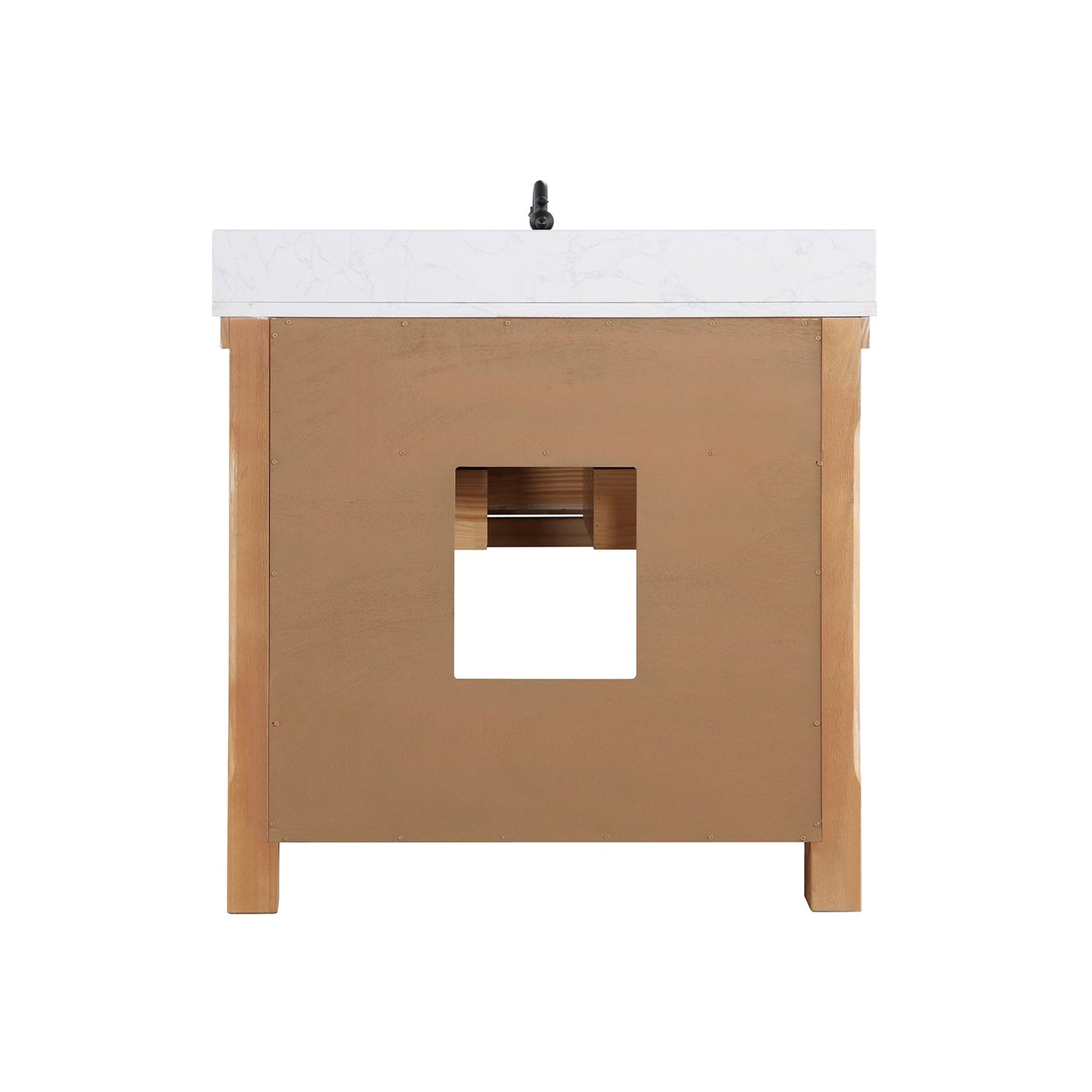 Vinnova Villareal 36" Single Bath Vanity In Weathered Pine With Composite Stone Top In White Finish And White Farmhouse Basin