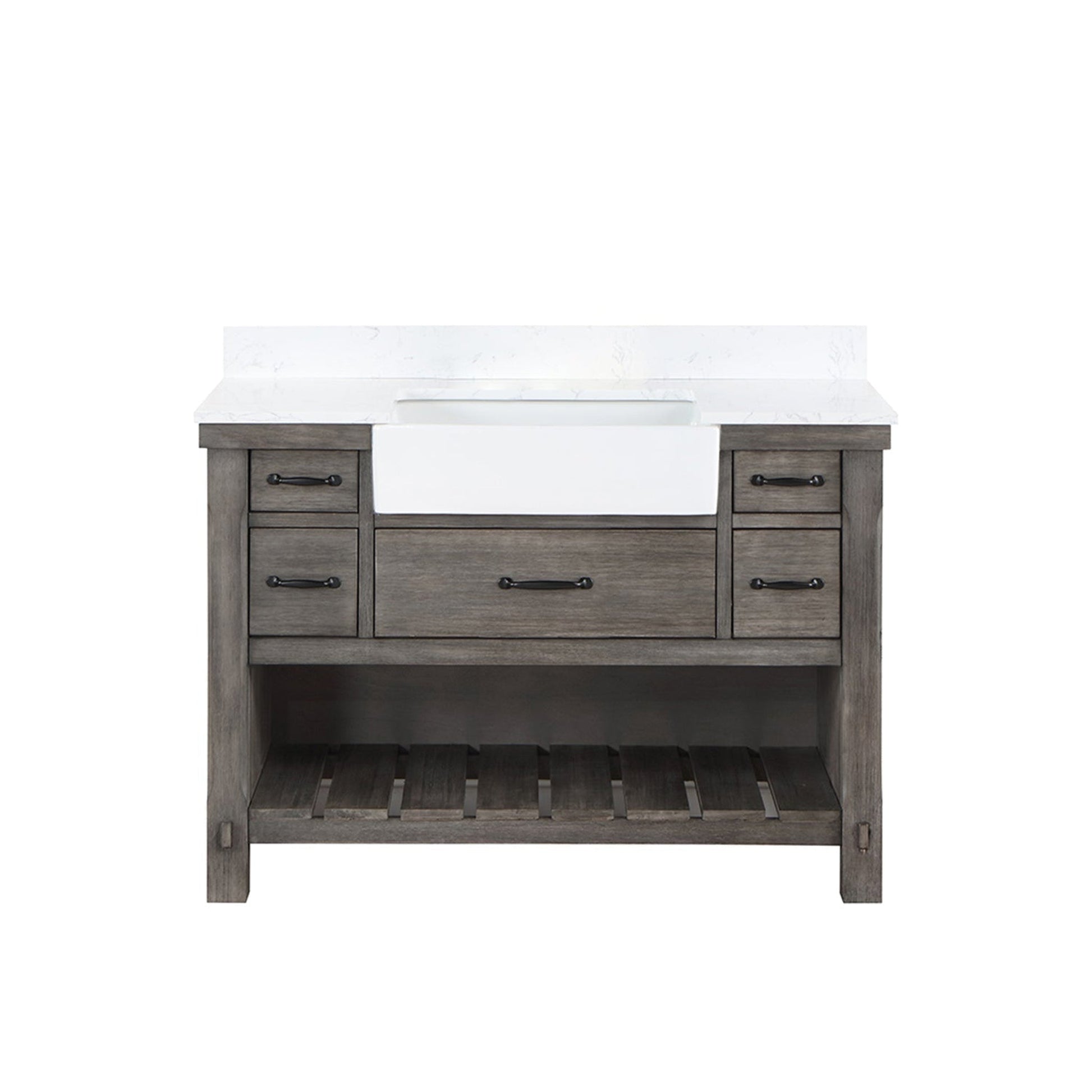 Vinnova Villareal 48" Single Bath Vanity In Classical Grey With Composite Stone Top In White Finish And White Farmhouse Basin