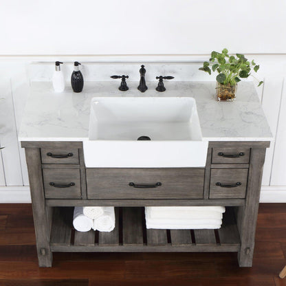 Vinnova Villareal 48" Single Bath Vanity In Classical Grey With Composite Stone Top In White Finish And White Farmhouse Basin