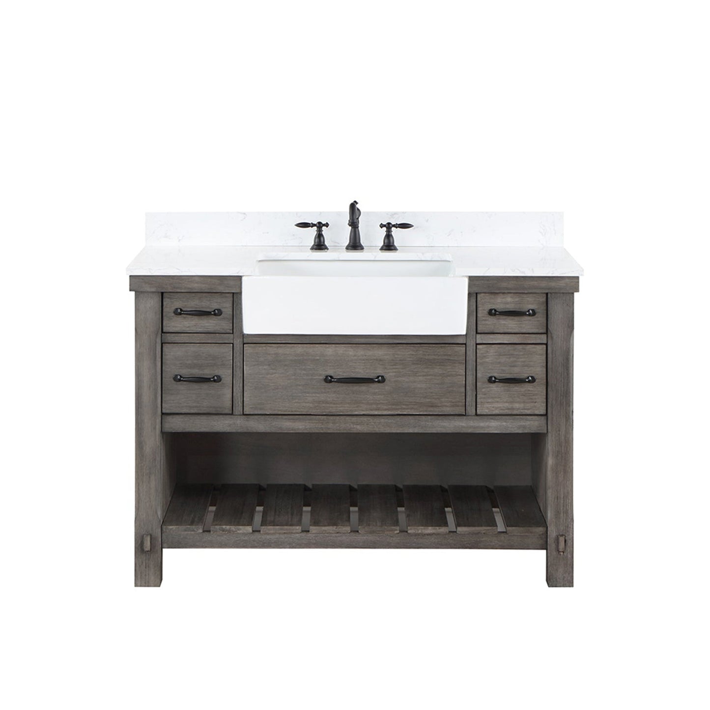 Vinnova Villareal 48" Single Bath Vanity In Classical Grey With Composite Stone Top In White Finish And White Farmhouse Basin