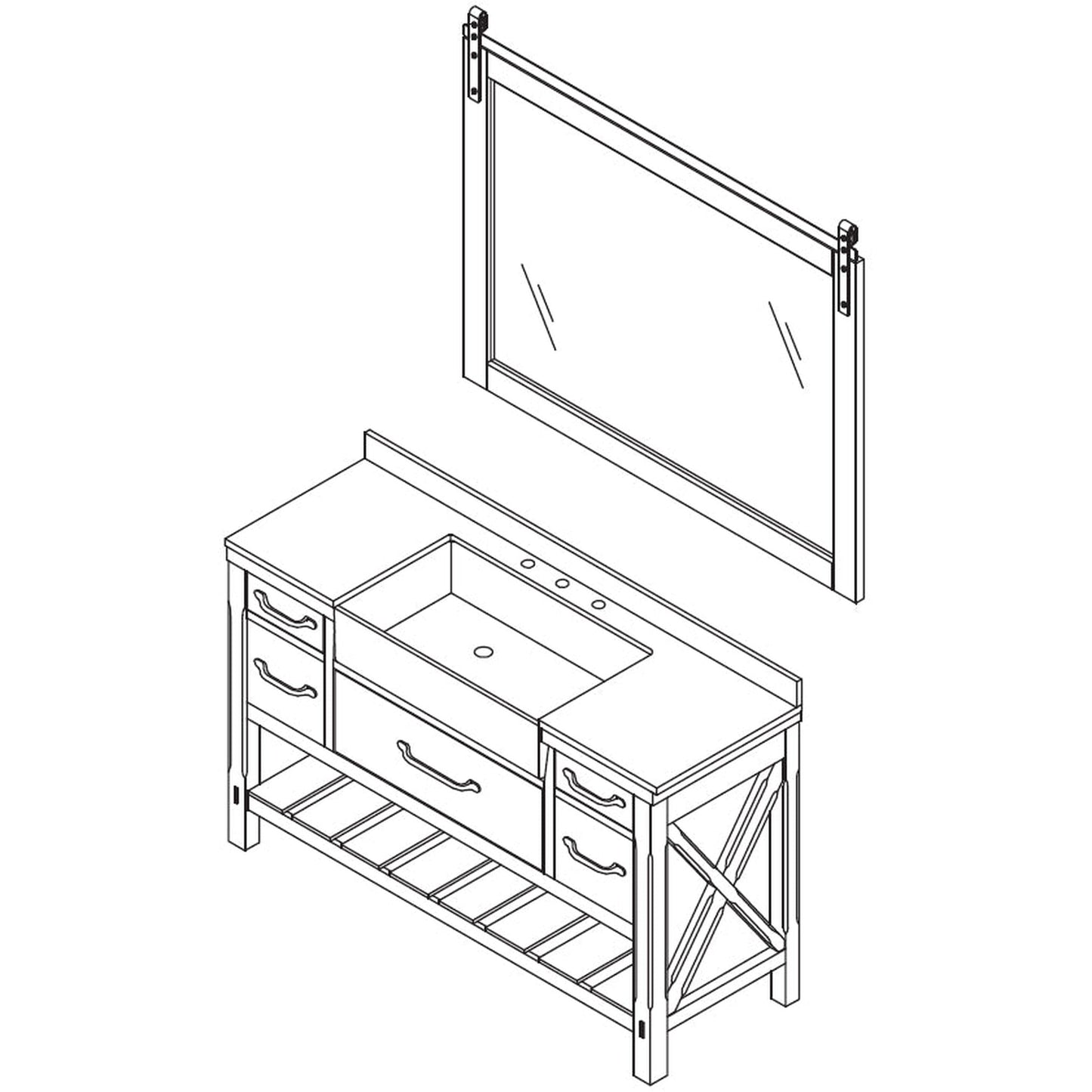 Vinnova Villareal 48" Single Bath Vanity In Weathered Pine With Composite Stone Top In White Finish And White Farmhouse Basin