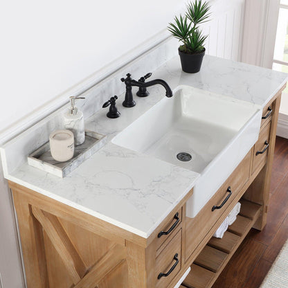 Vinnova Villareal 48" Single Bath Vanity In Weathered Pine With Composite Stone Top In White Finish And White Farmhouse Basin