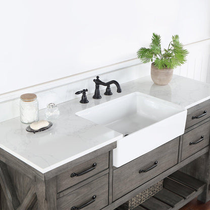Vinnova Villareal 60" Single Bath Vanity In Classical Grey With Composite Stone Top In White Finish And White Farmhouse Basin