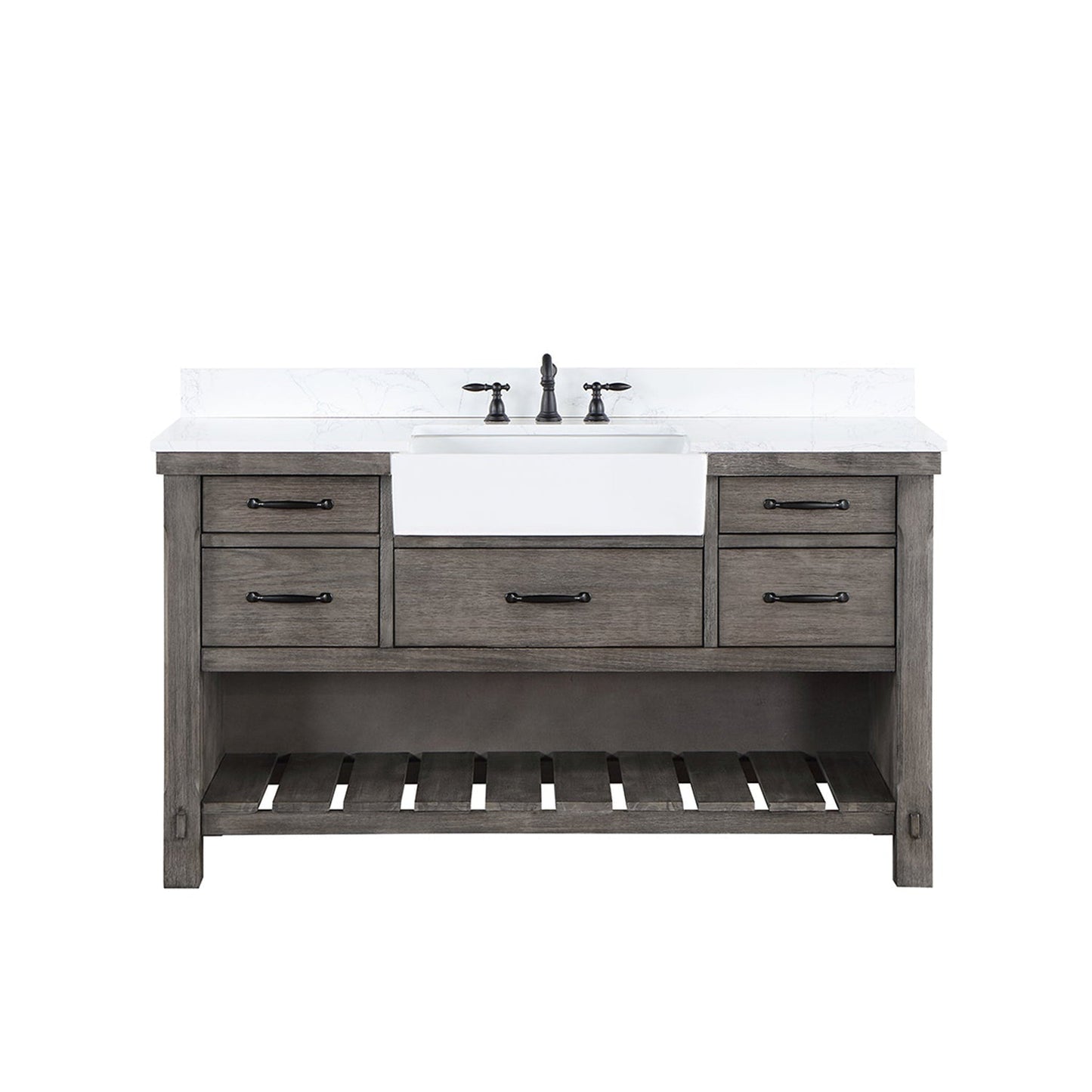 Vinnova Villareal 60" Single Bath Vanity In Classical Grey With Composite Stone Top In White Finish And White Farmhouse Basin