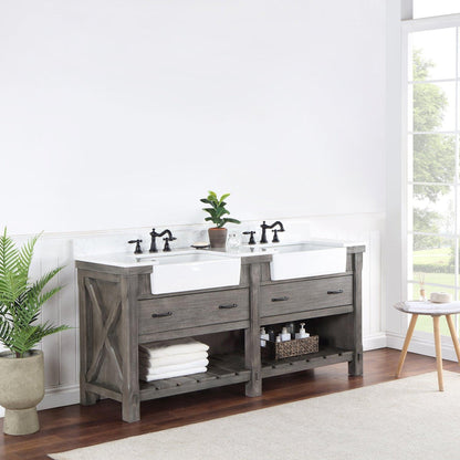 Vinnova Villareal 72" Double Bath Vanity In Classical Grey With Composite Stone Top In White Finish And White Farmhouse Basin