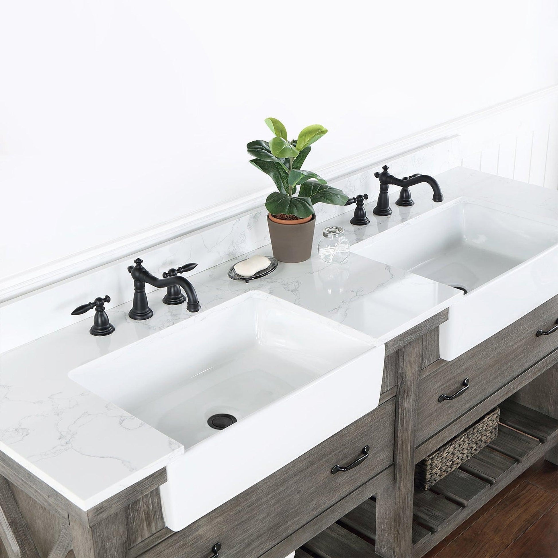 Farmhouse 72 in Double Sink Bathroom Vanity in Grey