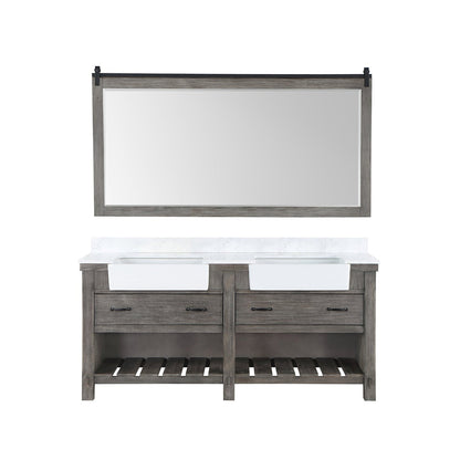 Vinnova Villareal 72" Double Bath Vanity In Classical Grey With Composite Stone Top In White Finish And White Farmhouse Basin And Mirror