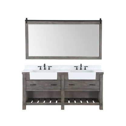 Vinnova Villareal 72" Double Bath Vanity In Classical Grey With Composite Stone Top In White Finish And White Farmhouse Basin And Mirror