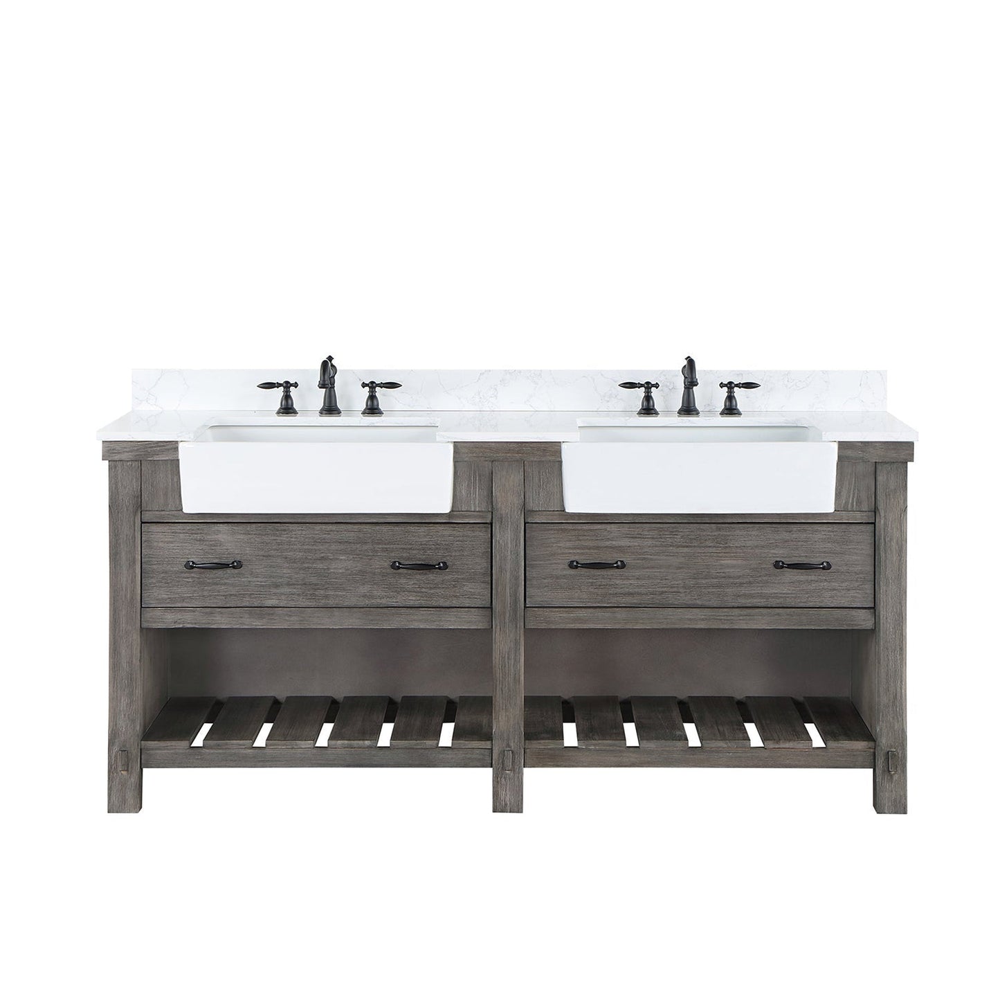 Vinnova Villareal 72" Double Bath Vanity In Classical Grey With Composite Stone Top In White Finish And White Farmhouse Basin
