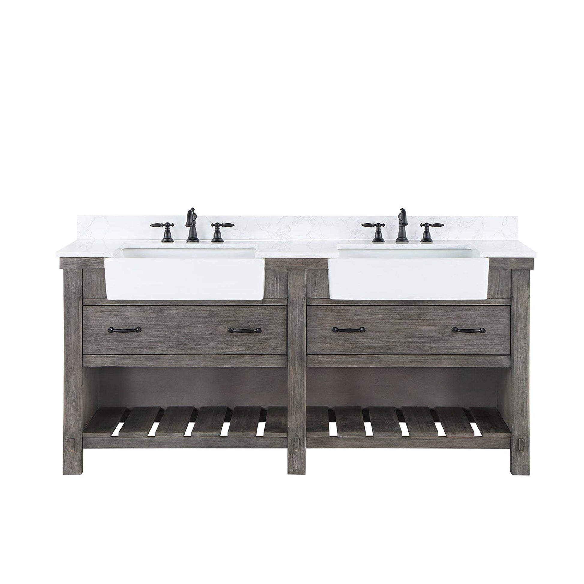 Vinnova Villareal 72" Double Bath Vanity In Classical Grey With Composite Stone Top In White Finish And White Farmhouse Basin