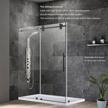 Vinnova Villena 56" x 78" Rectangle Single Sliding Frameless Shower Enclosure in Brushed Gold Finish