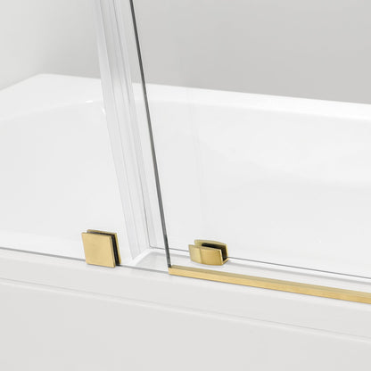 Vinnova Villena 56" x 78" Rectangle Single Sliding Frameless Shower Enclosure in Brushed Gold Finish