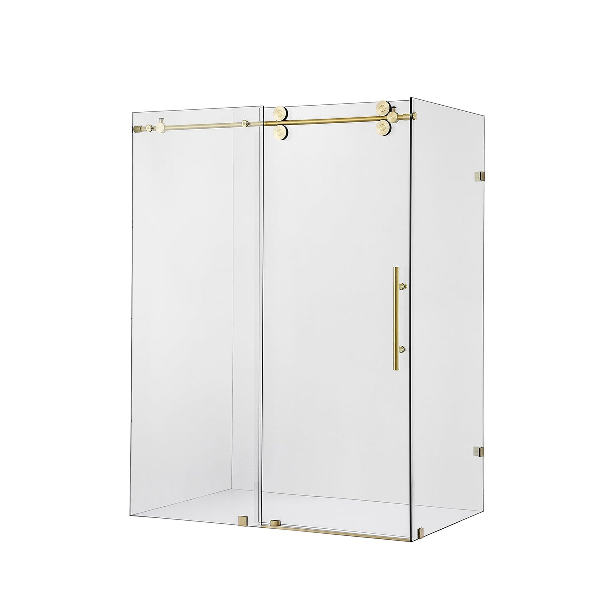 Vinnova Villena 56" x 78" Rectangle Single Sliding Frameless Shower Enclosure in Brushed Gold Finish