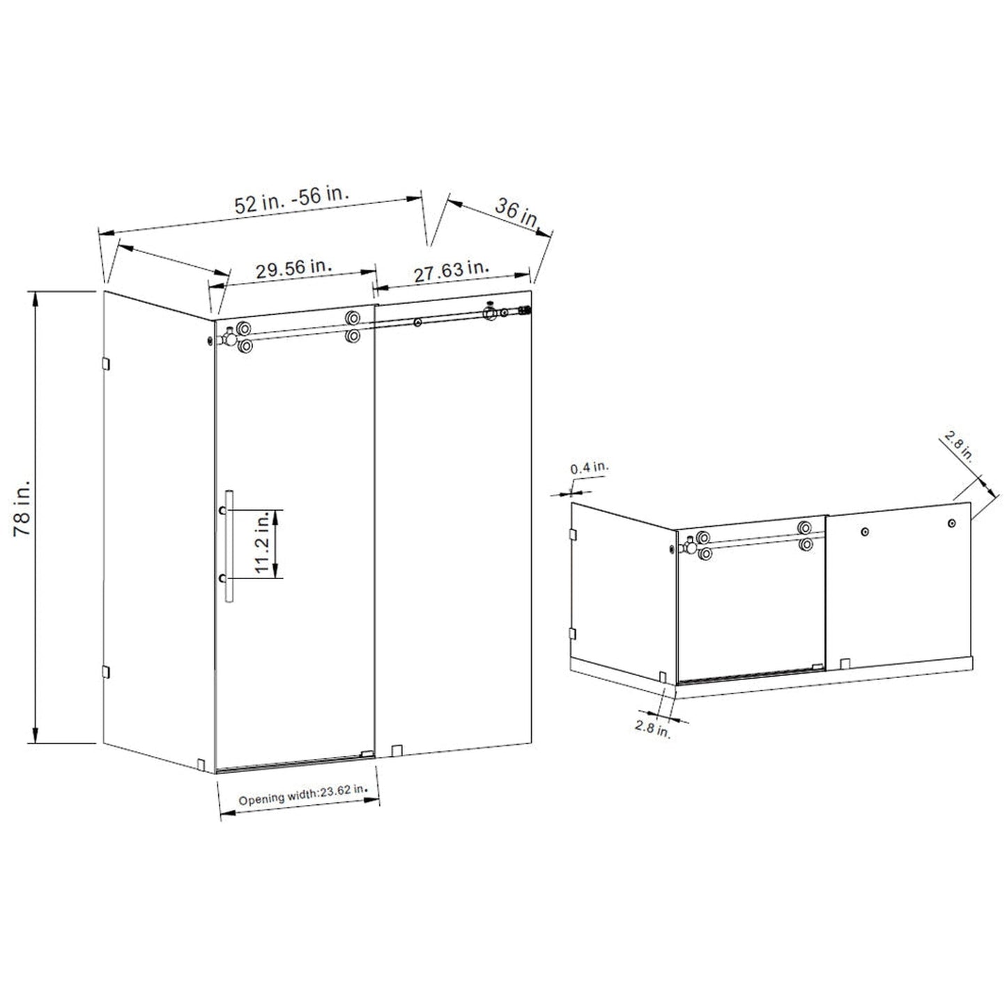 Vinnova Villena 56" x 78" Rectangle Single Sliding Frameless Shower Enclosure in Brushed Nickel Finish