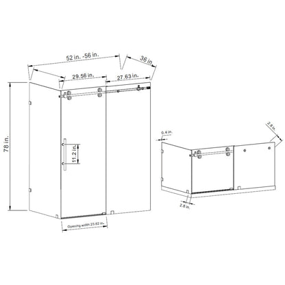 Vinnova Villena 56" x 78" Rectangle Single Sliding Frameless Shower Enclosure in Brushed Nickel Finish