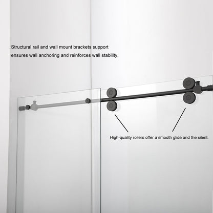 Vinnova Villena 56" x 78" Rectangle Single Sliding Frameless Shower Enclosure in Brushed Nickel Finish