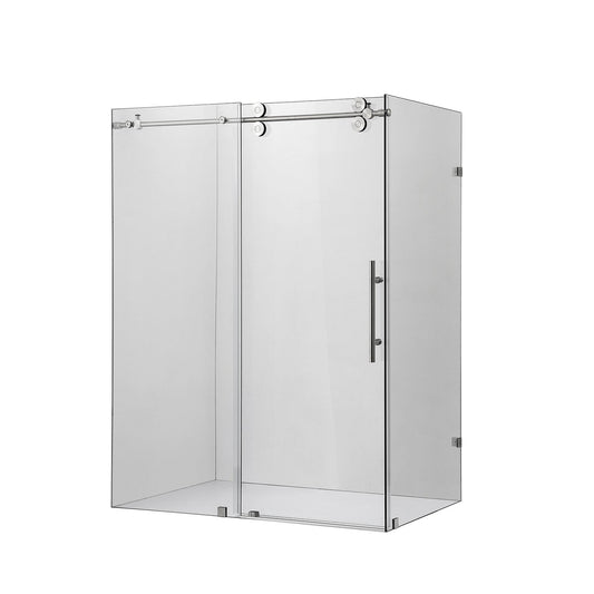 Vinnova Villena 56" x 78" Rectangle Single Sliding Frameless Shower Enclosure in Brushed Nickel Finish