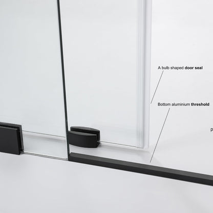 Vinnova Villena 56" x 78" Rectangle Single Sliding Frameless Shower Enclosure in Matte Black Finish