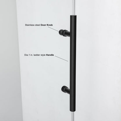 Vinnova Villena 56" x 78" Rectangle Single Sliding Frameless Shower Enclosure in Matte Black Finish