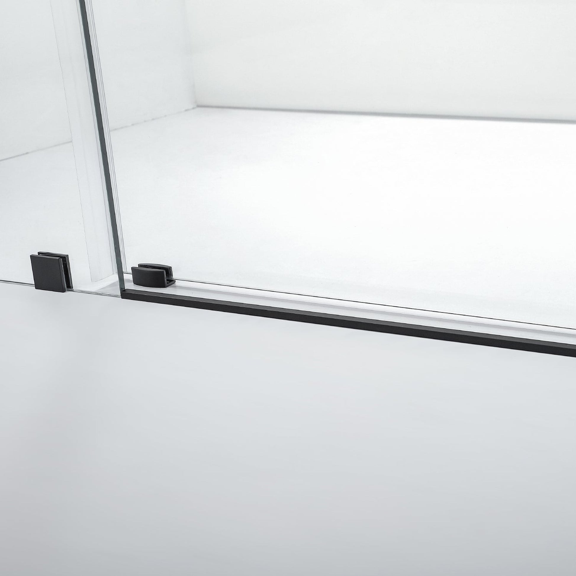 Vinnova Villena 56" x 78" Rectangle Single Sliding Frameless Shower Enclosure in Matte Black Finish