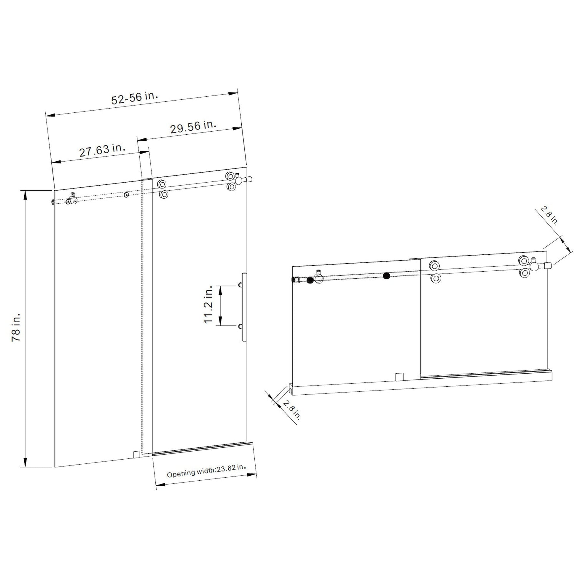 Vinnova Villena 56" x 78" Single Sliding Frameless Shower Door in Brushed Gold Finish