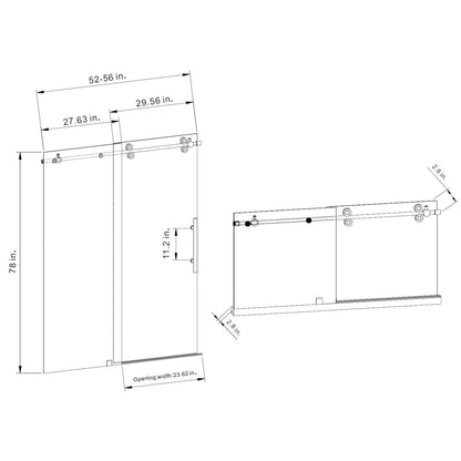 Vinnova Villena 56" x 78" Single Sliding Frameless Shower Door in Brushed Gold Finish