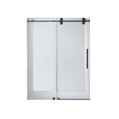 Vinnova Villena 56" x 78" Single Sliding Frameless Shower Door in Matte Black Finish