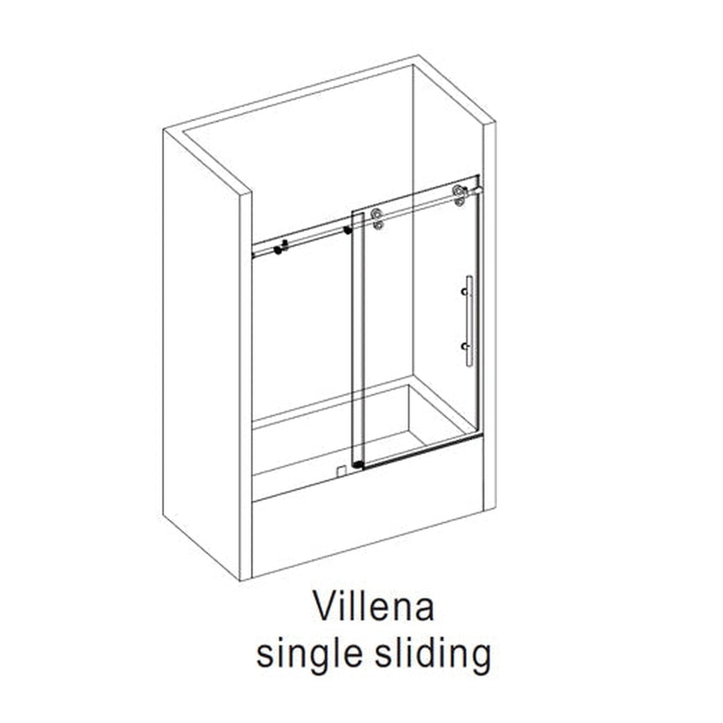 Vinnova Villena 60" x 58" Single Sliding Frameless Tub Door in Brushed Gold Finish