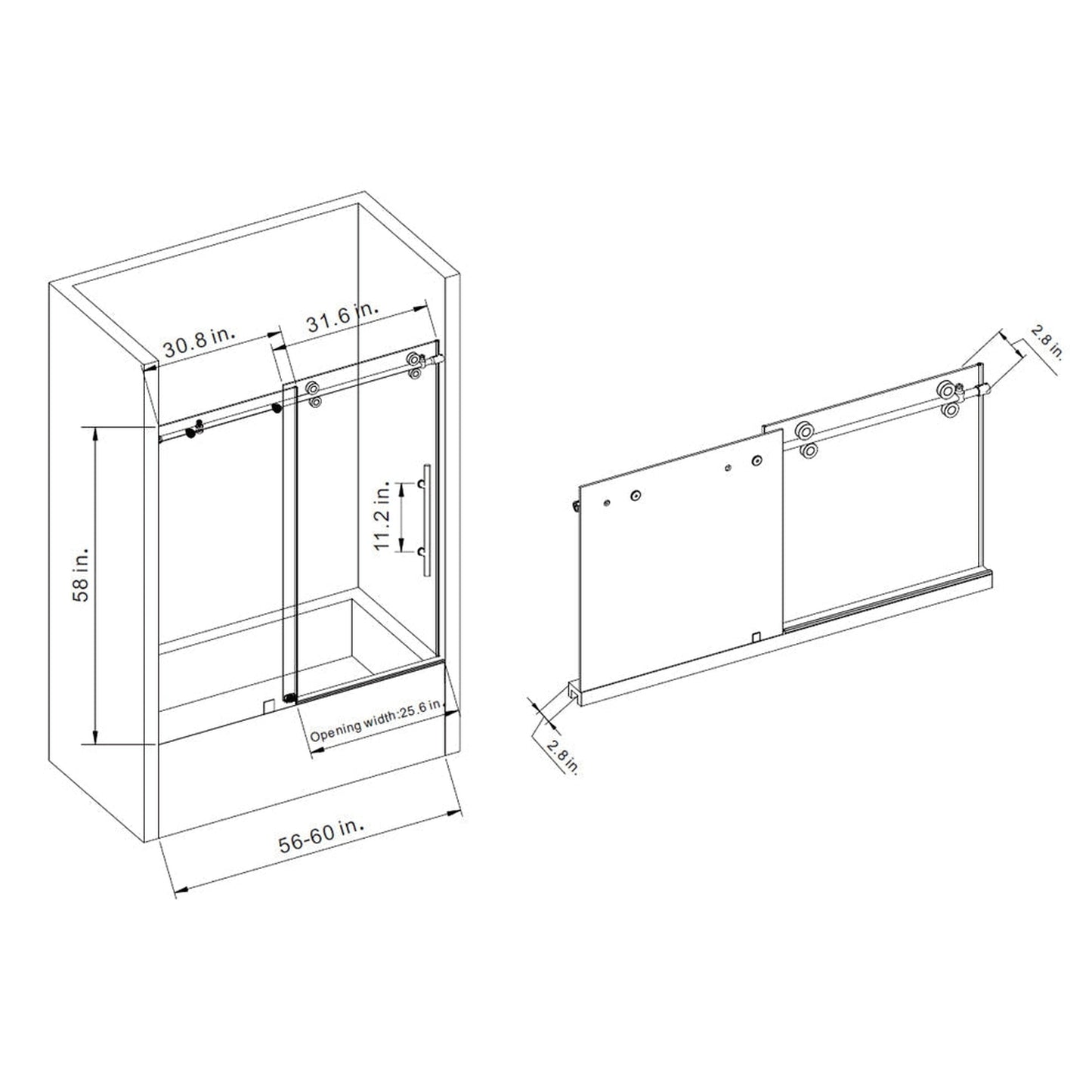 Vinnova Villena 60" x 58" Single Sliding Frameless Tub Door in Brushed Gold Finish