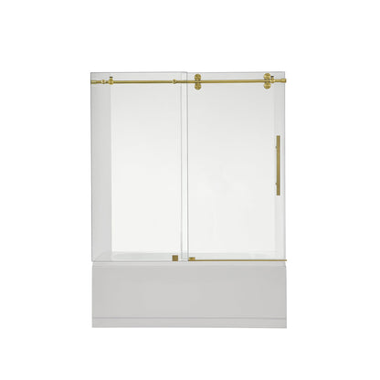 Vinnova Villena 60" x 58" Single Sliding Frameless Tub Door in Brushed Gold Finish