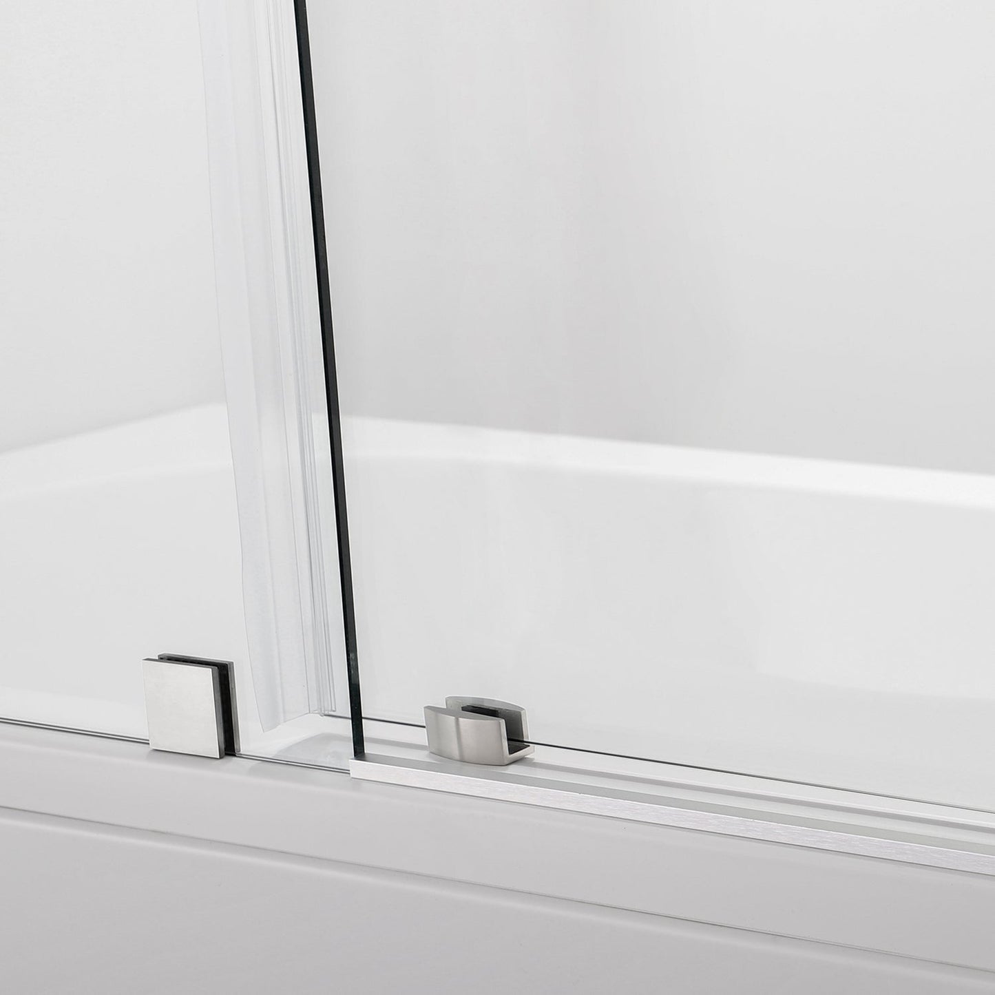 Vinnova Villena 60" x 58" Single Sliding Frameless Tub Door in Brushed Nickel Finish