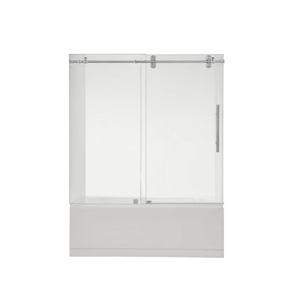 Vinnova Villena 60" x 58" Single Sliding Frameless Tub Door in Brushed Nickel Finish