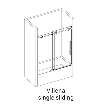 Vinnova Villena 60" x 58" Single Sliding Frameless Tub Door in Matte Black Finish