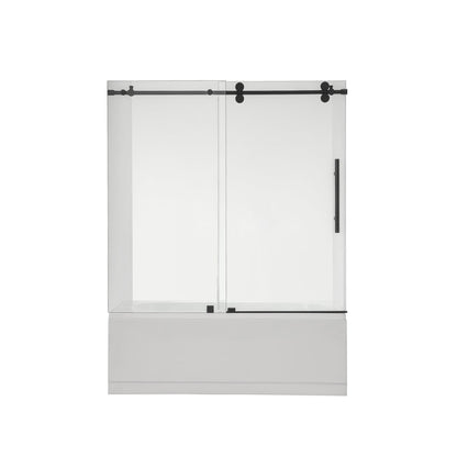 Vinnova Villena 60" x 58" Single Sliding Frameless Tub Door in Matte Black Finish