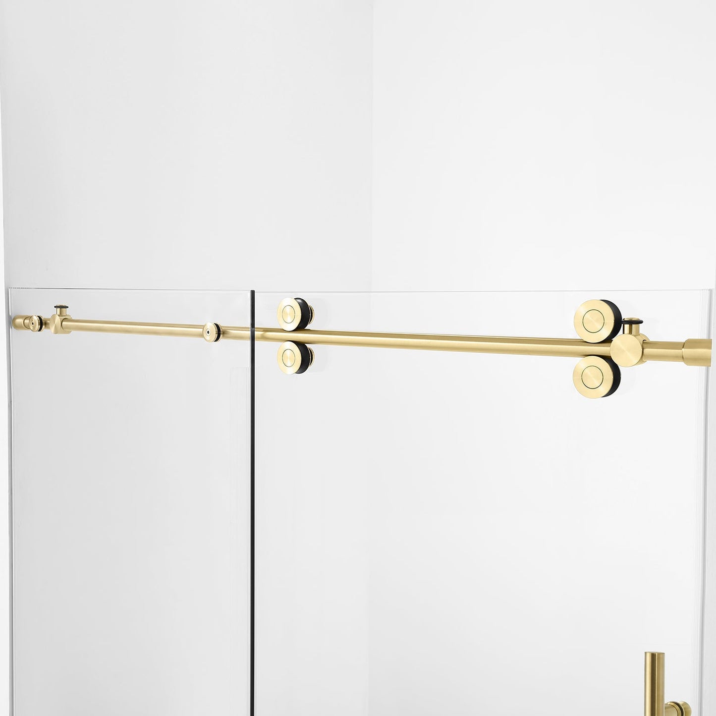 Vinnova Villena 64" x 78" Rectangle Single Sliding Frameless Shower Enclosure in Brushed Gold Finish
