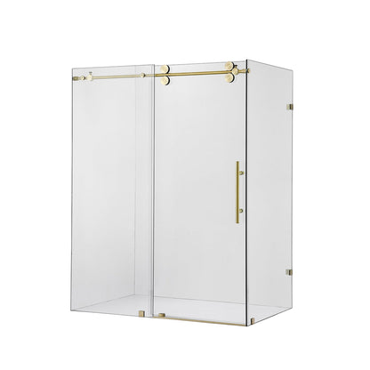 Vinnova Villena 64" x 78" Rectangle Single Sliding Frameless Shower Enclosure in Brushed Gold Finish